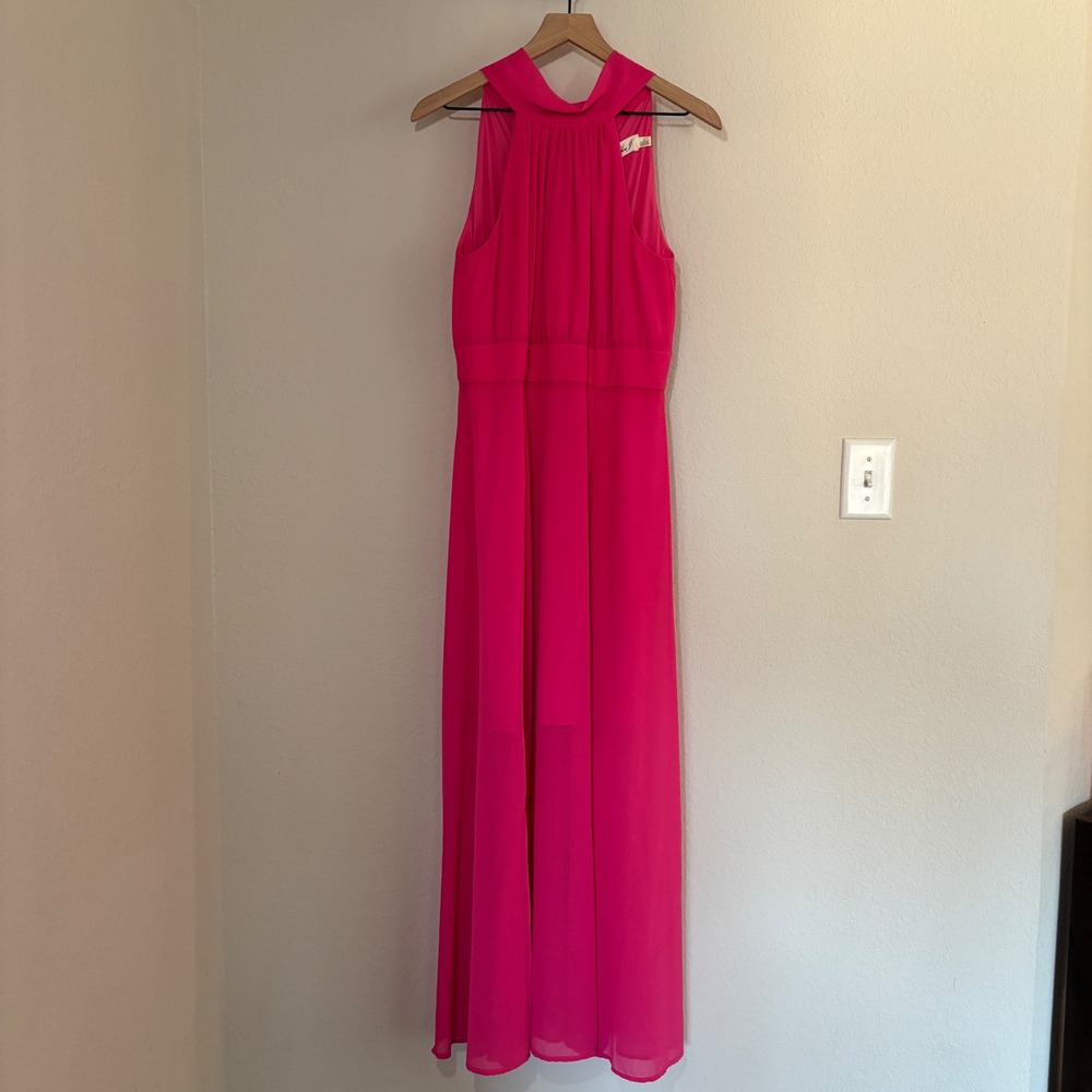 Eliza J Maxi Dress Halter Bow Back 8 Chiffon Pink Barbiecore Formal Gala